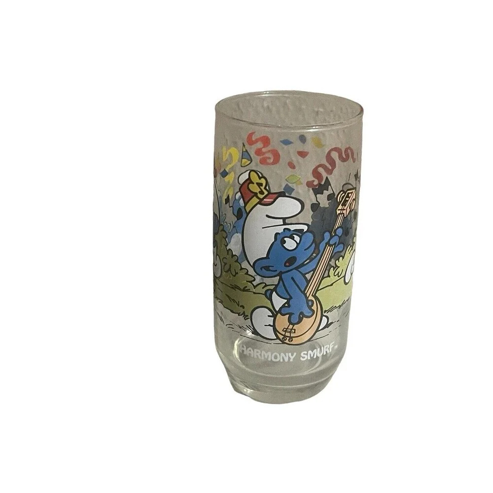 Vintage Smurf Glass (1983) Harmony Smurf Tumbler Peyo Wallace Berrie & Co 6 Inch